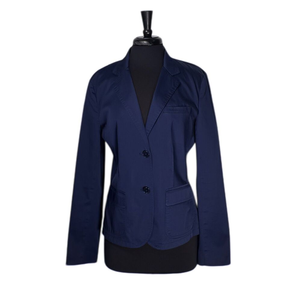 Ralph Lauren Women's Blazer Blue Cotton Two Button Office Career Suit Jacket 14